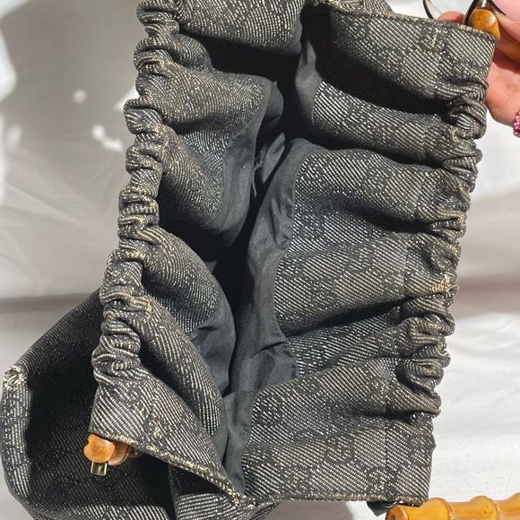 Gucci Bamboo GG Logo Navy Blue Canvas Hand Bag - Picture 8 of 14